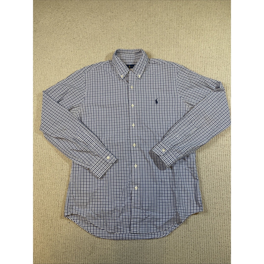 Ralph Lauren Mens Medium Blue Gingham Button Down Shirt